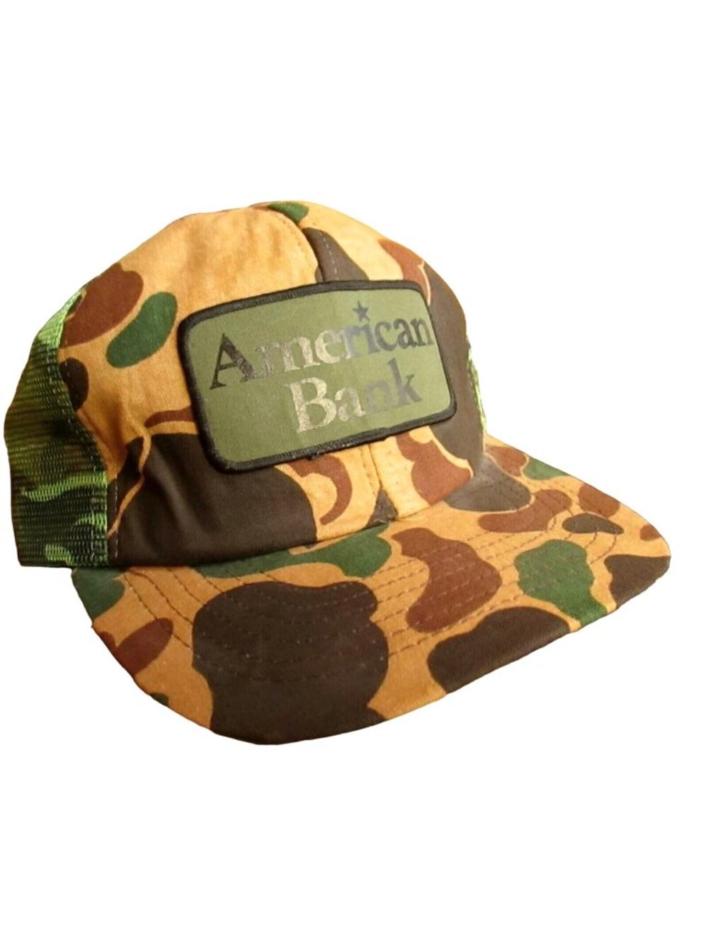 Vintage American Bank Camo Mesh Trucker Hat Adjustable Snapback Cap